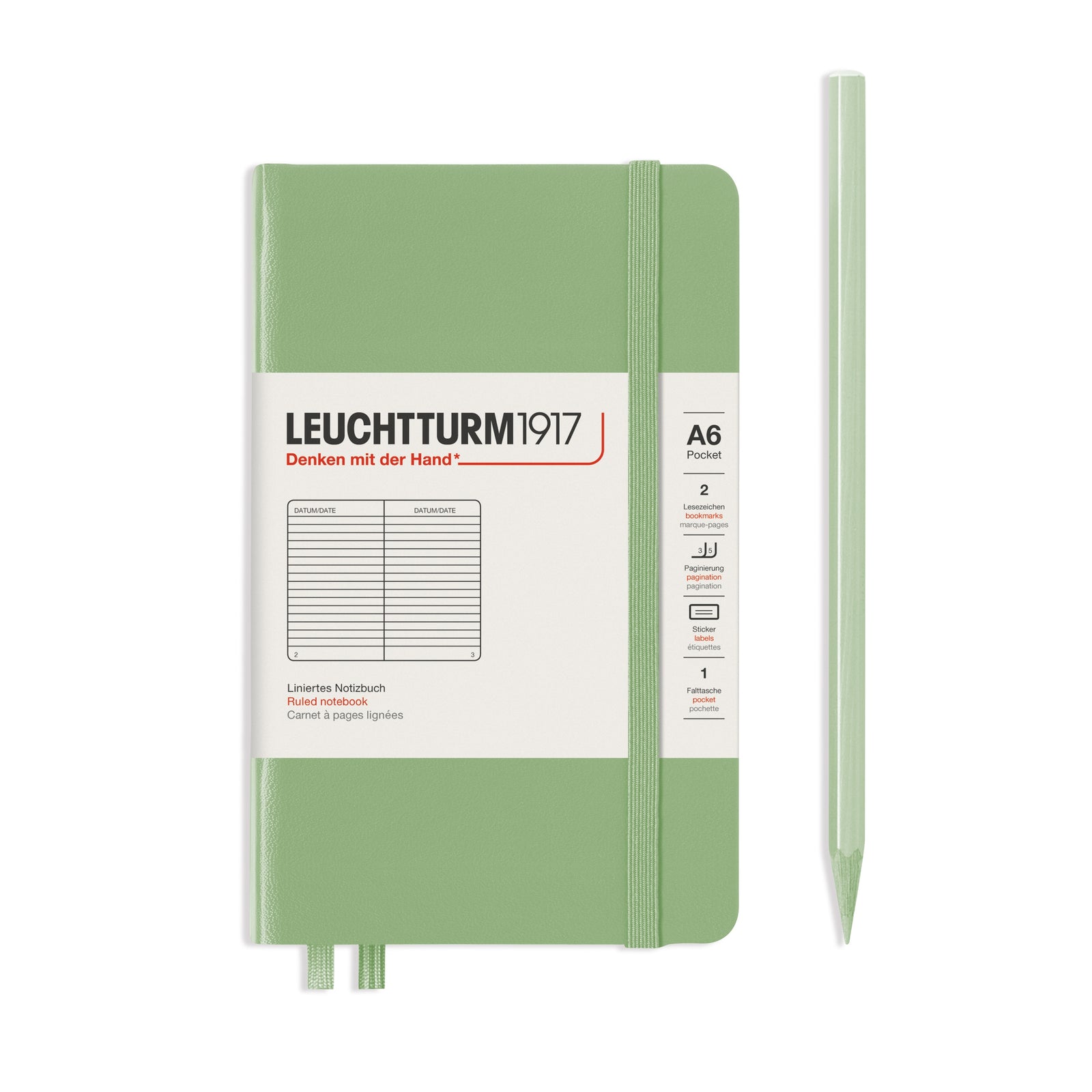 Leuchtturm1917, Hardcover Pocket Notebook, A6, 187 Pages, Sage
